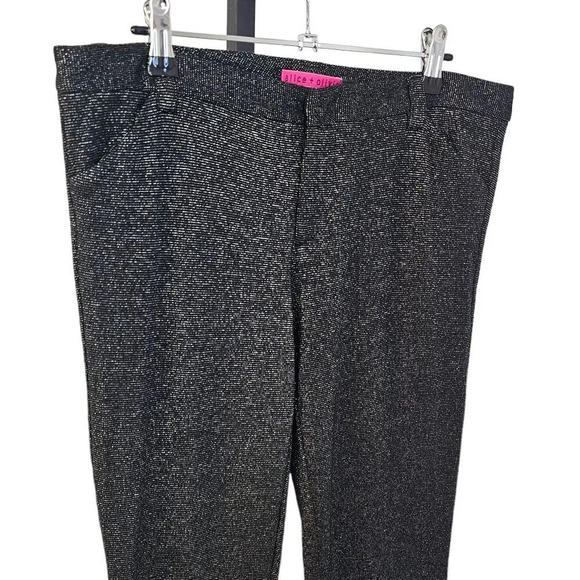 Alice + Olivia Women's Metallic Shimmer Wool Wide Leg Pants Size 8 Black Silver - Picture 8 of 9